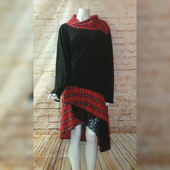 Nextmia Dresses & Skirts - Nextmia Plus 20 Black Red Plaid Asymmetrical Dress